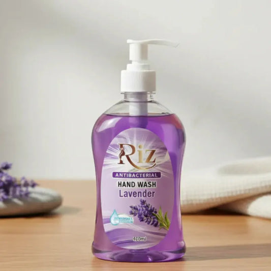 Riz lavender antibacterial liquid hand wash for clean hands with a soothing floral scent.