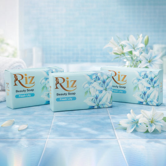 Riz fresh lily beauty soap bars for soft clean glowing smooth bright skin.
