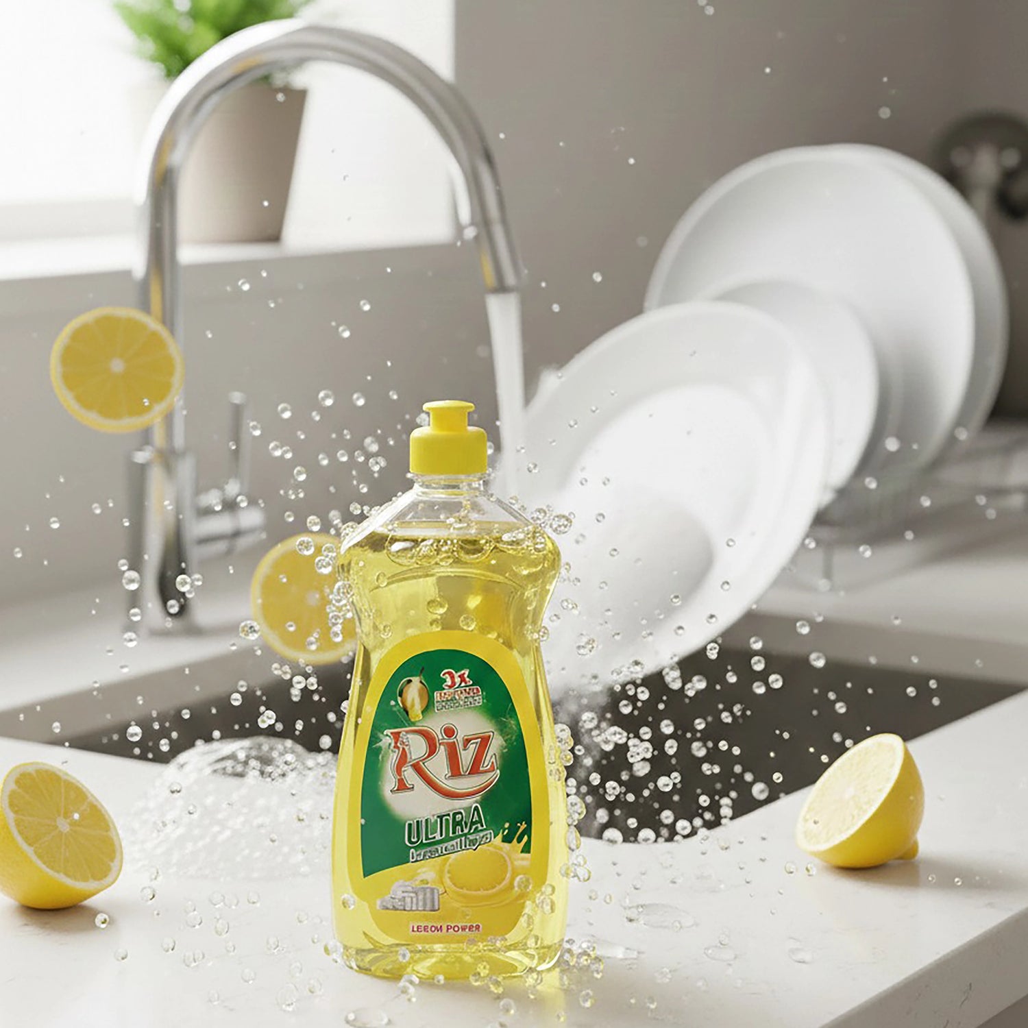 Riz lemon dishwash liquid for shiny clean grease free dishes