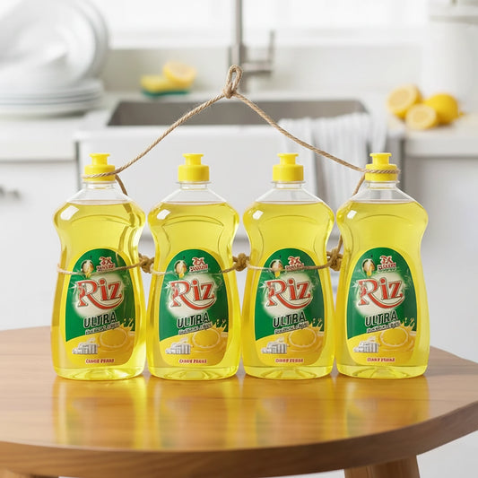 Riz lemon dishwash liquid bottle set for grease cleaning.