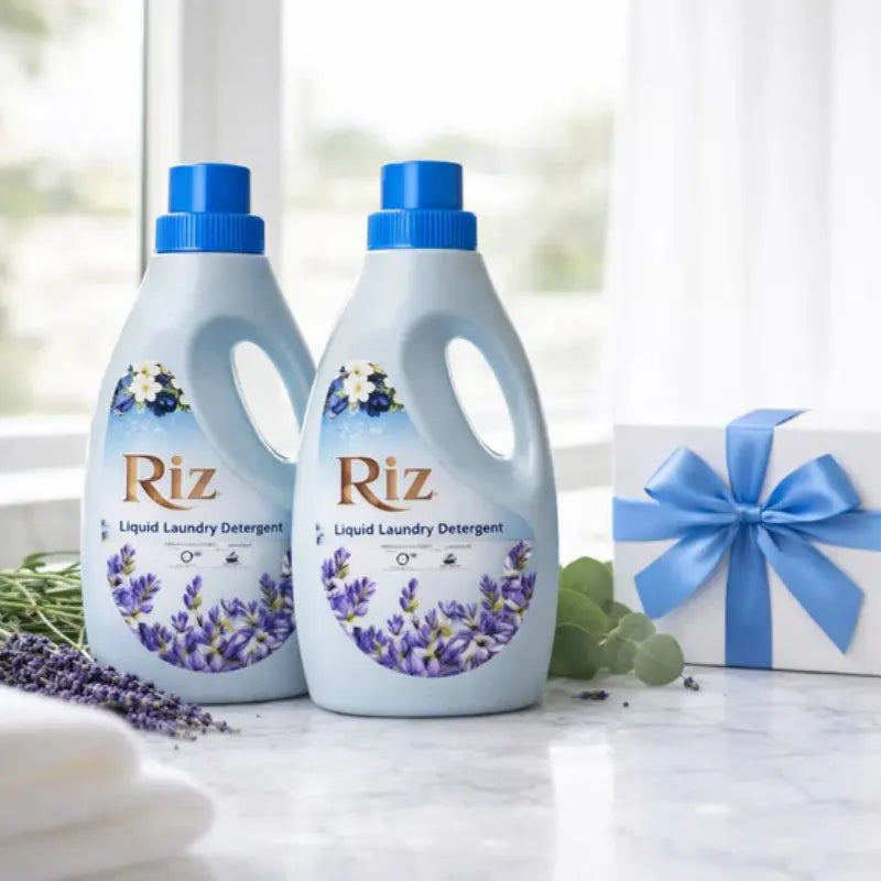 Riz lavender liquid laundry detergent bottles for soft clean clothes with long lasting fresh fragrance and daily fabric care use