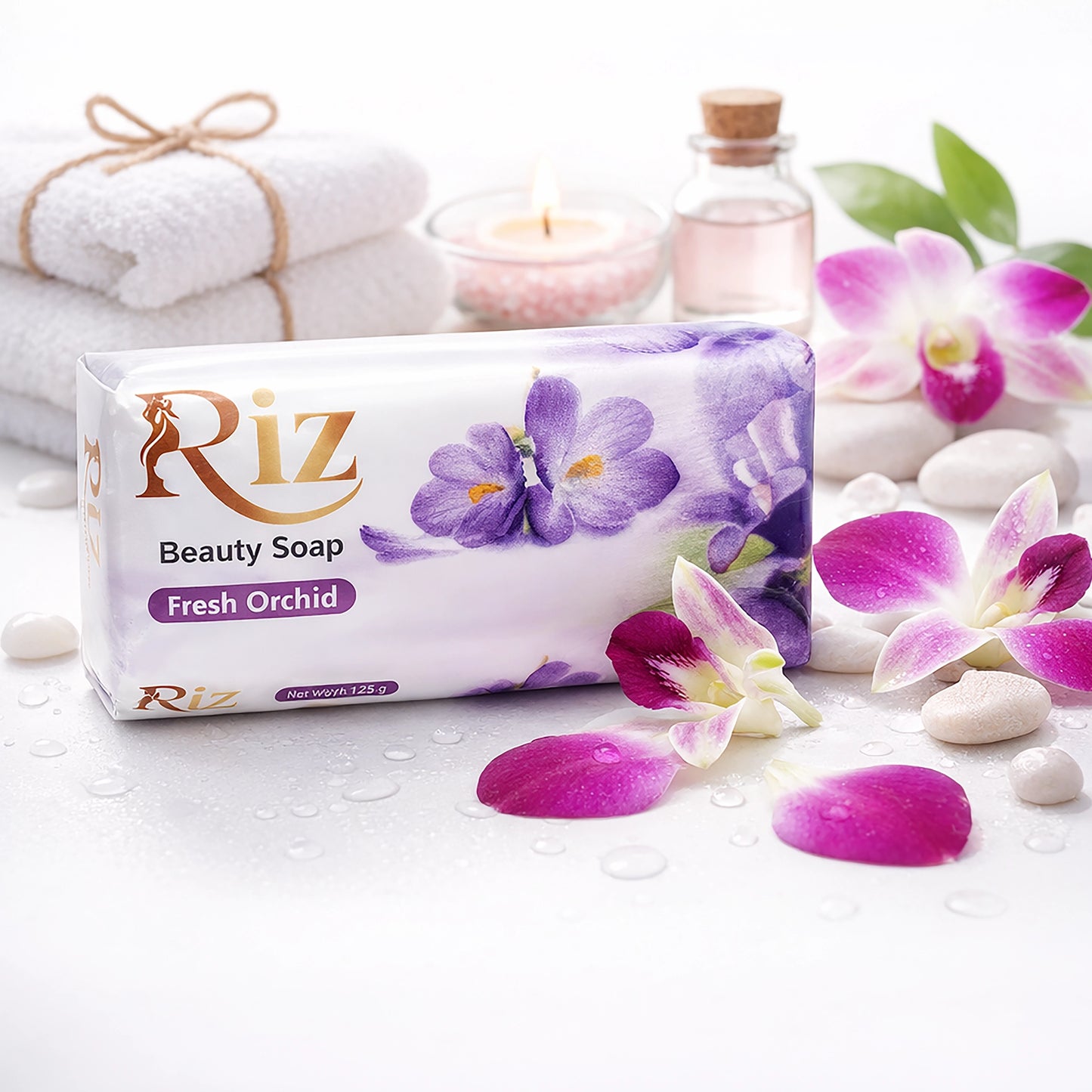 Riz Fresh Orchid Beauty Soap luxury bath setting flowers