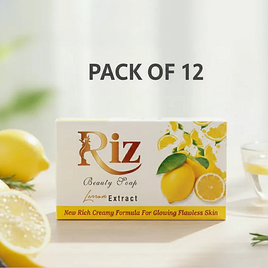 Riz lemon beauty soap pack box for clean bright skin.